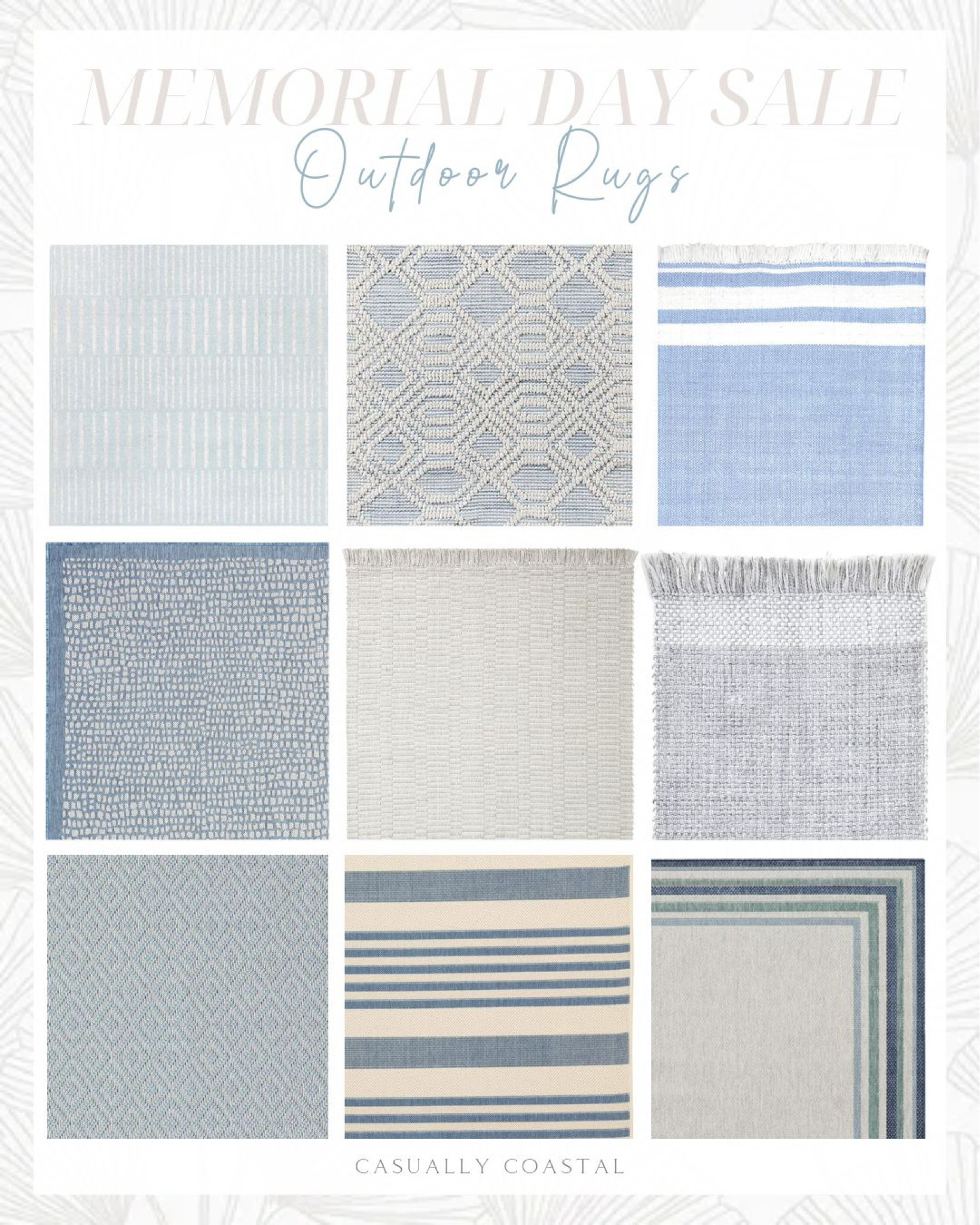 Get those patios summer-ready with one of these beautiful, coastal outdoor rugs that are on sale!
-
coastal home decor, neutral home decor, indoor/outdoor rugs, patio decor, deck rugs, patio rugs, blue rugs, blue & white rugs, neutral rugs, gray rugs, white rugs, textured rugs, amazon outdoor rugs, amazon rugs on sale, wayfair rugs on sale, wayfair outdoor rugs, pottery barn rugs on sale, affordable rugs, outdoor beach house rugs, outdoor living room rugs, outdoor dining rugs, 8x10 rugs, 5x7 rugs, 5x8 rugs, 9x12 rugs, 10x13 rugs, large outdoor rugs, performance rugs, natural fiber rugs, 3x5 rugs, patterned rugs, rugs with fringe, soft rugs, low profile rugs, flatweave rugs, striped outdoor rugs, tommy bahama outdoor rugs, solid blue outdoor rug, rugs with stripes, serena & lily look for less, outdoor rugs on sale, weekend sales, memorial day sales 

#LTKHome #LTKSaleAlert #LTKFindsUnder100