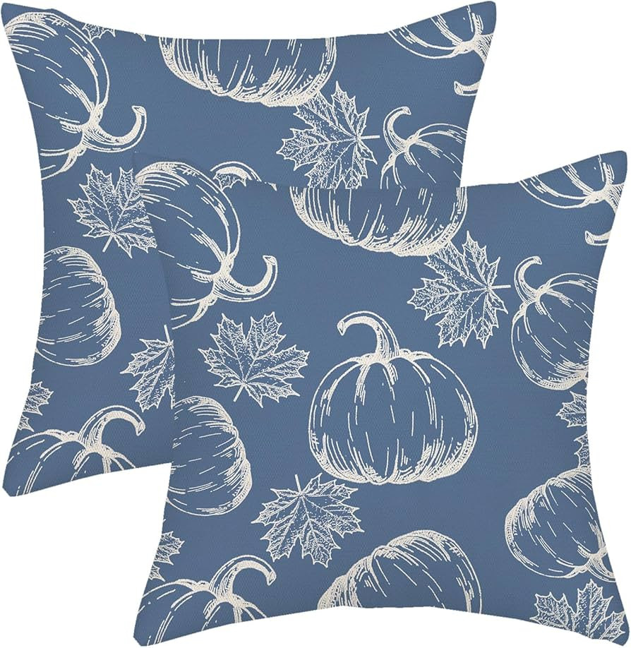 Fall Pillow Covers 18x18 Navy Blue Cream Pumpkin Decor Throw Pillows Case for Couch Maple Leaves ... | Amazon (US)
