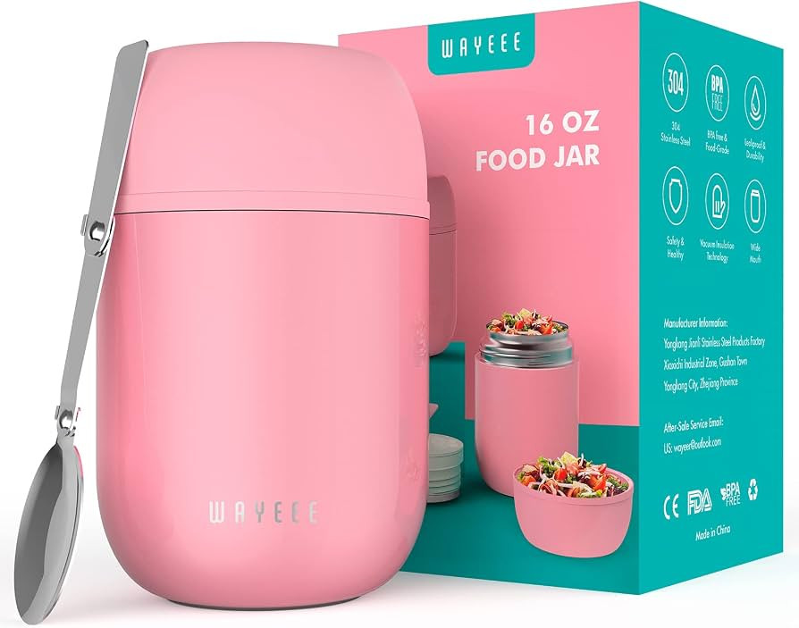 Insulated Food Jar WayEee Vacuum Bento Box Lunch Containers 16 oz for Kids Adults, Stainless Stee... | Amazon (US)