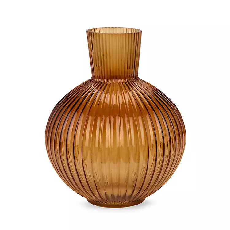 New! Round Brown Ribbed Glass Vase | Kirklands