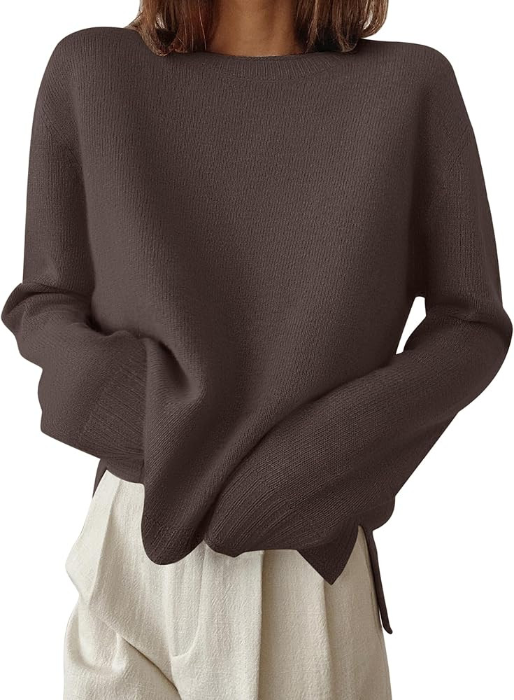 ZESICA Women's 2024 Fall Long Sleeve Crew Neck Soft Knit Side Slit Comfy Loose Pullover Sweater J... | Amazon (US)