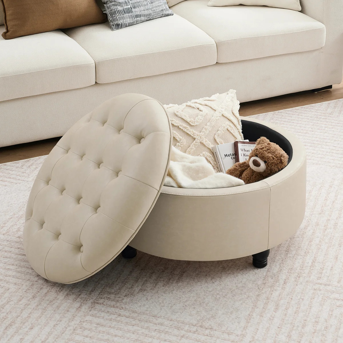 Dimitrika 29.5'' W Faux Leather Tufted Storage Ottoman | Wayfair North America