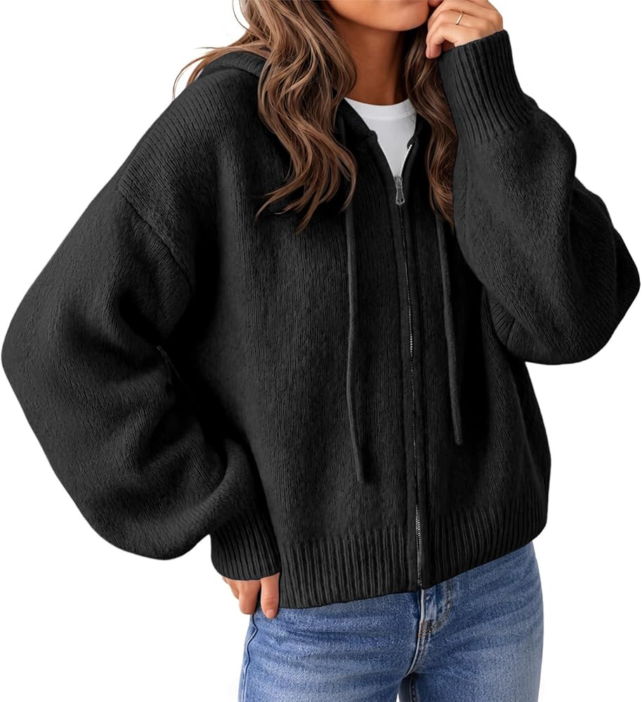 Saodimallsu Womens Zip Up Hooded Cardigan Sweaters Knit Jacket Outerwear | Amazon (US)