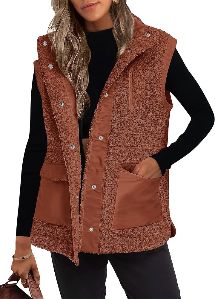 ANRABESS Womens Fuzzy Fleece Vest Sleeveless Casual Warm Button Down Sherpa Jackets Outerwear Wit... | Amazon (US)
