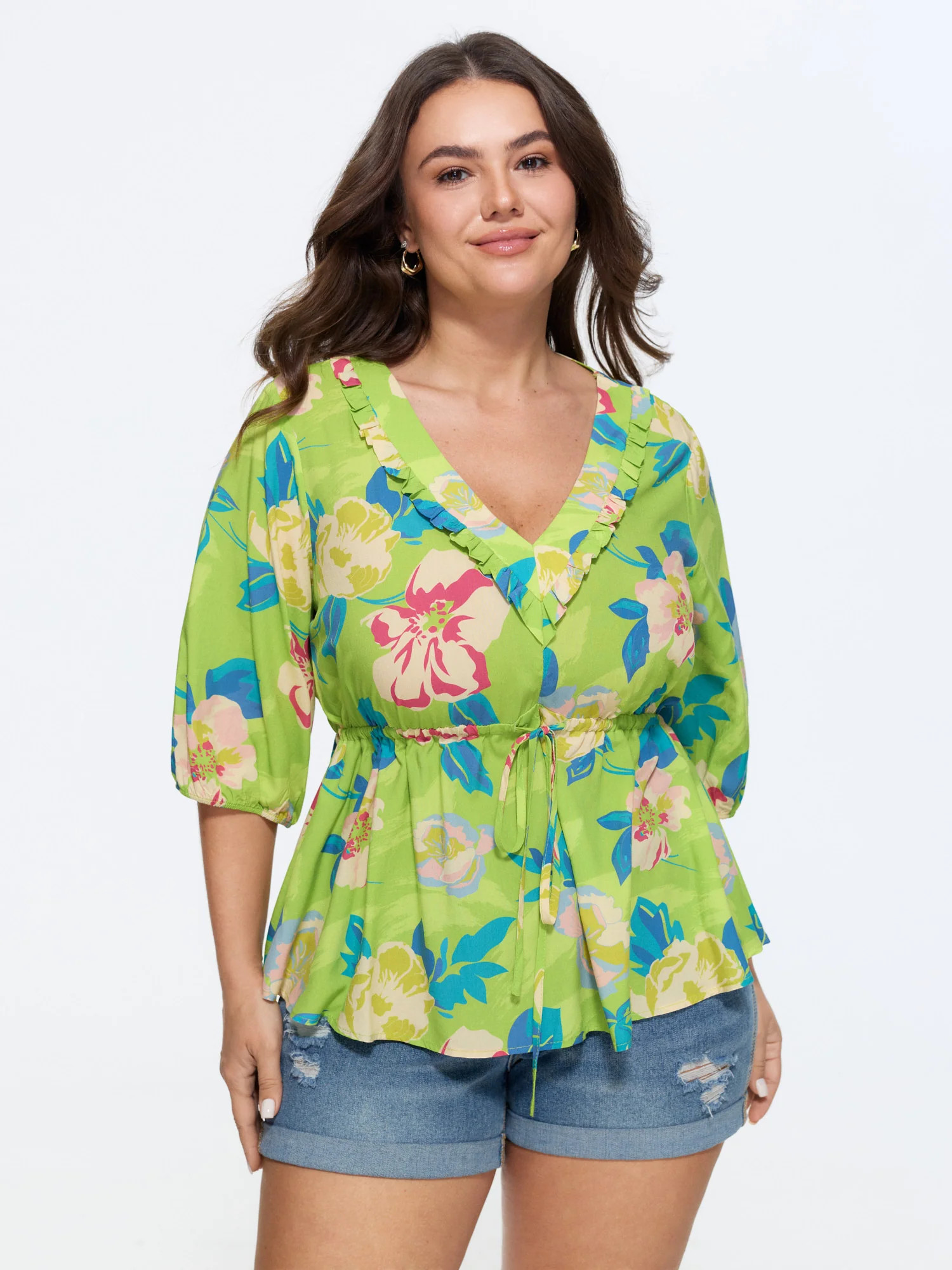 Supersoft Floral Print Drawstring Blouse | Bloomchic