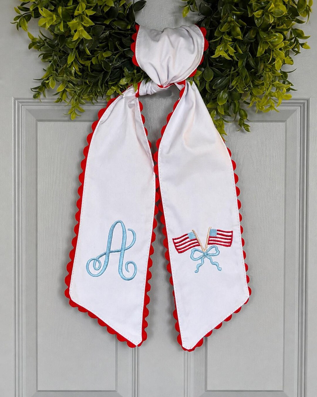 Monogram 4th of July Wreath Sash, American Flag Door Decor - Etsy | Etsy (Global)