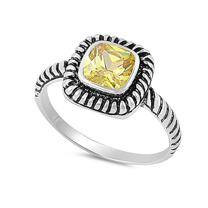 Blue Apple Co. Bezel Solitaire Twisted Cable Oxidized Design Fashion Ring Princess Cut Cubic Zirc... | Amazon (US)