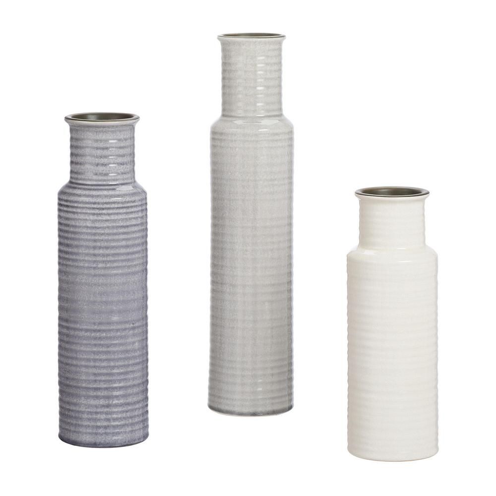 Home Decorators Collection Stone Grey, Shadow Grey and White Ceramic Decorative Vases (Set of 3) | The Home Depot