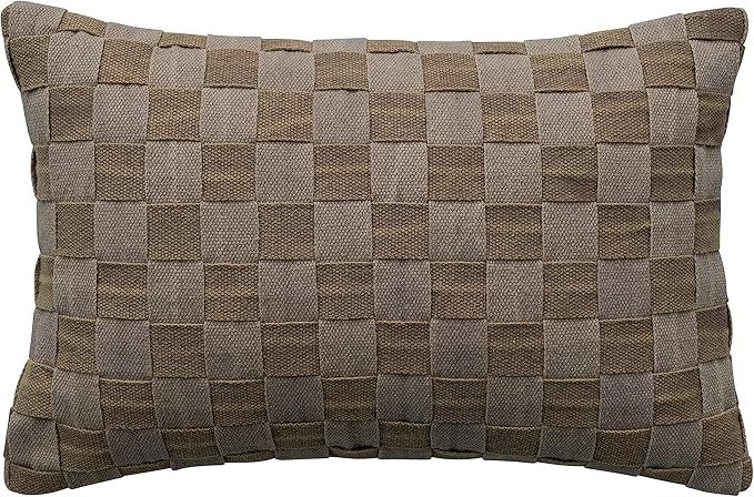 Bloomingville 24 Inches Woven Cotton Basket Weave Lumbar, Olive Color and Gray Pillow | Amazon (US)