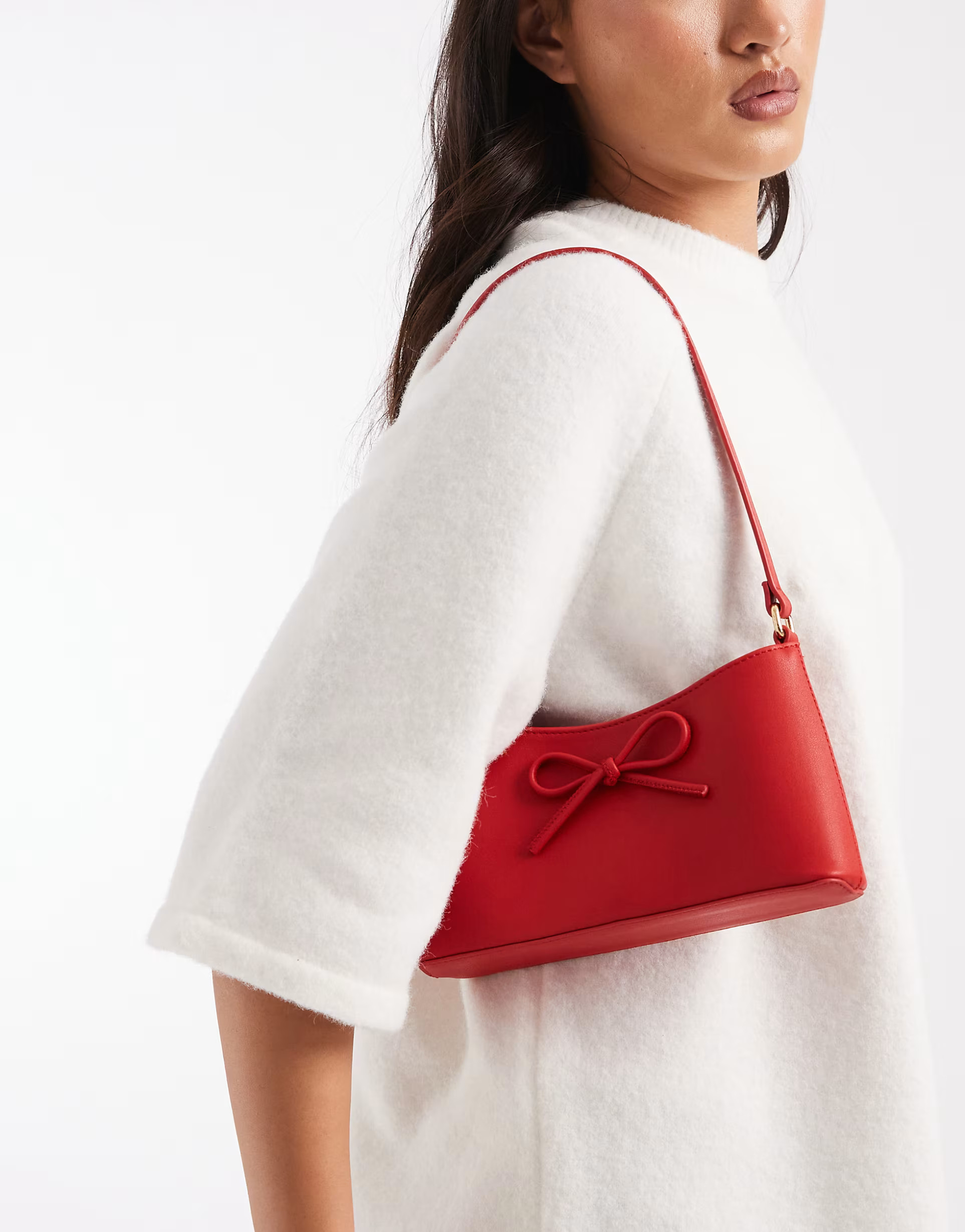 ASOS DESIGN 90s shoulder bag with bow in cherry red | ASOS (Global)