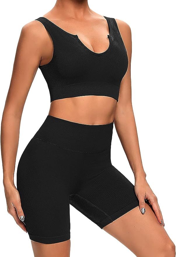 Buscando Yoga Outfits Workout Sets for Women 2 Piece Shorts Seamless High Waist Leggings with Spo... | Amazon (US)