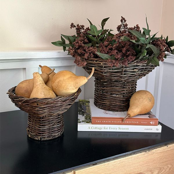 Woven Rattan Pedestal Bowl Set of 2 | Antique Farm House