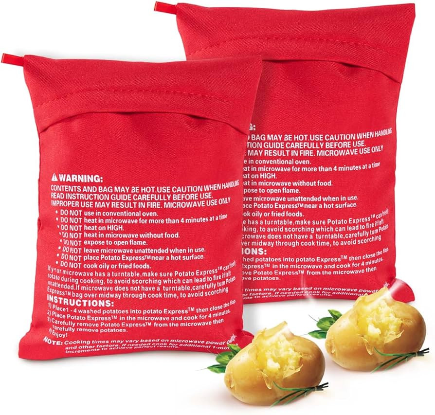 OBTANIM Microwave Potato Bag, 2 Pack of Reusable Microwave Cooker Bag Baked Pouch Potato Bag, Red | Amazon (US)