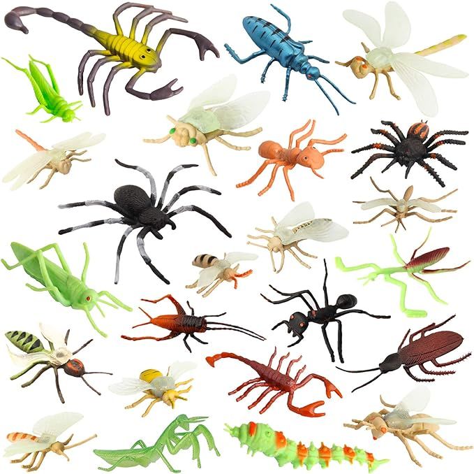 PINOWU Insect Bug Toy Figures for Kids Boys Girls (24pcs), 2-4” Fake Bugs - Spiders, Cockroache... | Amazon (US)