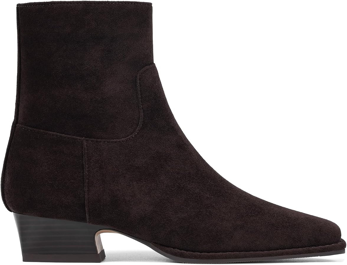 Ankle Boots for Women Square Toe Boots Chunky Heel Booties | Amazon (US)