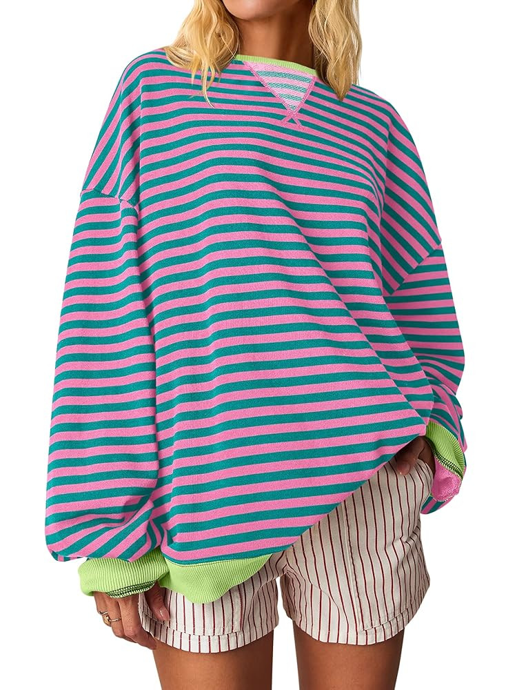 ANRABESS Women Striped Oversized Sweatshirt Crewneck Long Sleeve Shirts Hoodies 2025 Summer Fashi... | Amazon (US)