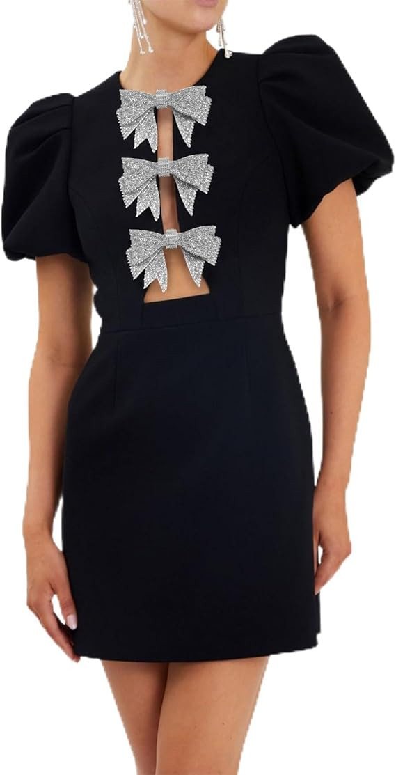 Women's Bow Dress Short Puff Sleeve Party Mini Dress A Line Cocktail 2025 Summer Dresses | Amazon (US)