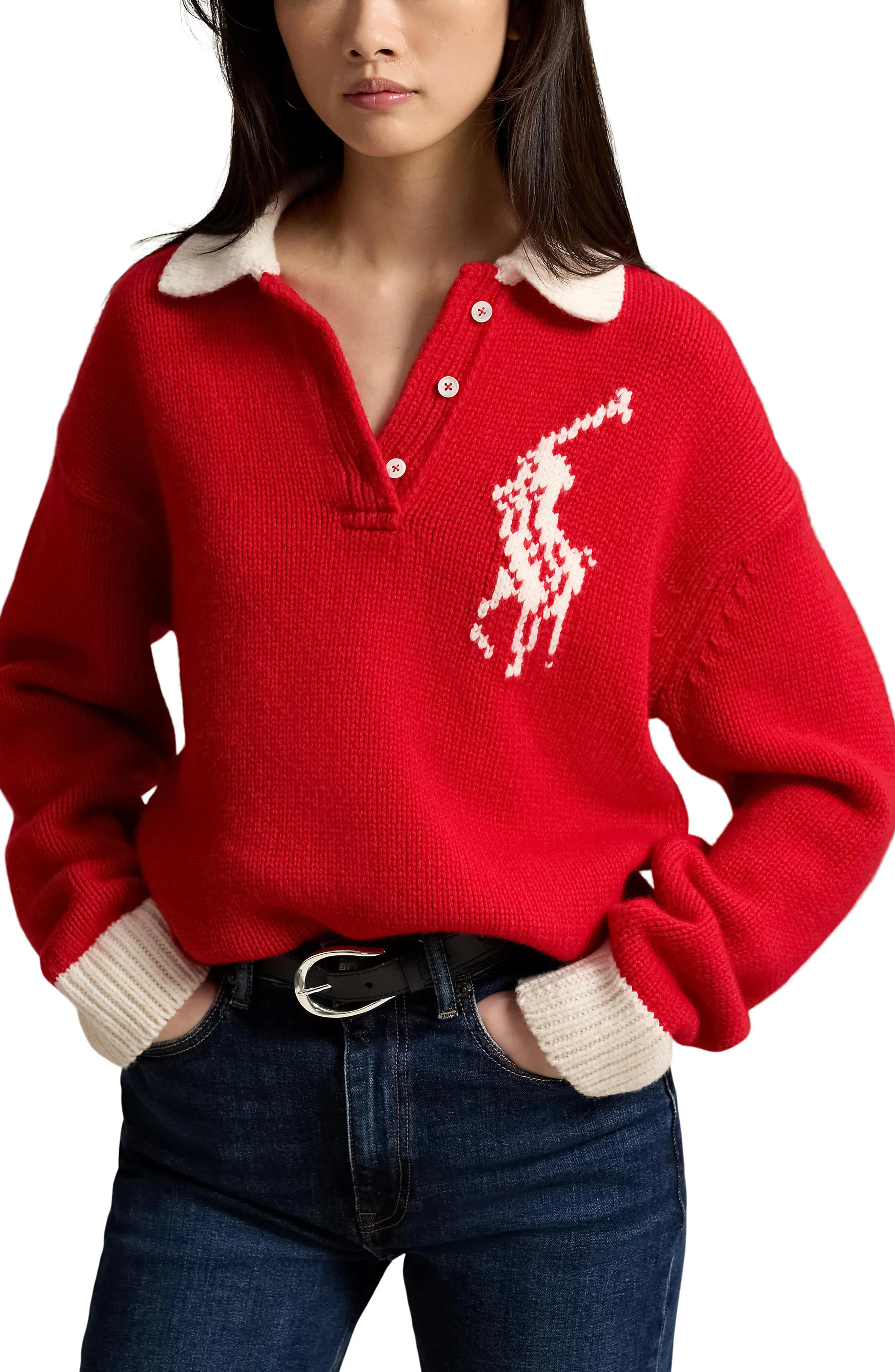Polo Ralph Lauren Wool Polo Sweater (Women) | Nordstrom | Nordstrom