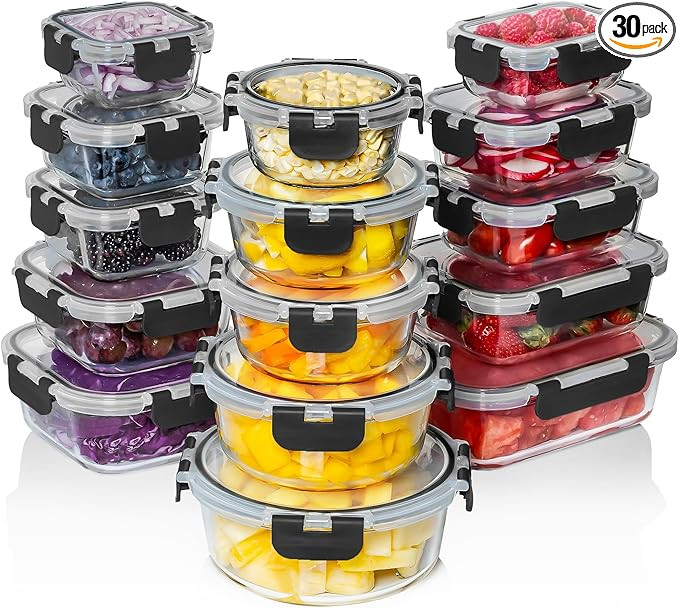 Razab 30 PC Glass Food Storage Containers with Lids - Reusable Glass Meal Prep Containers for Lun... | Amazon (US)