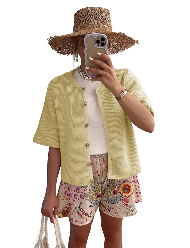 SCUSTY Women's Lightweight Cardigan Short Sleeve Button-Down Summer Cardigan Sweater | Amazon (US)