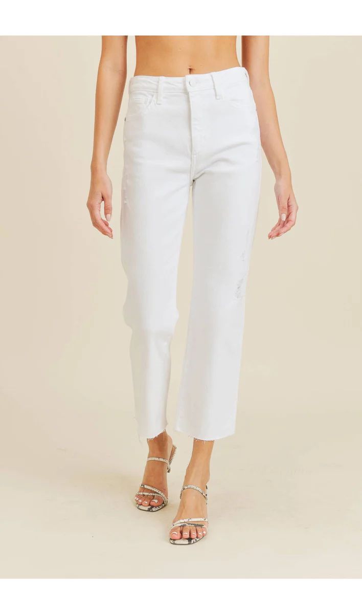 just black denim high rise classic straight leg jeans in optic white | Rivers & Roads Boutique