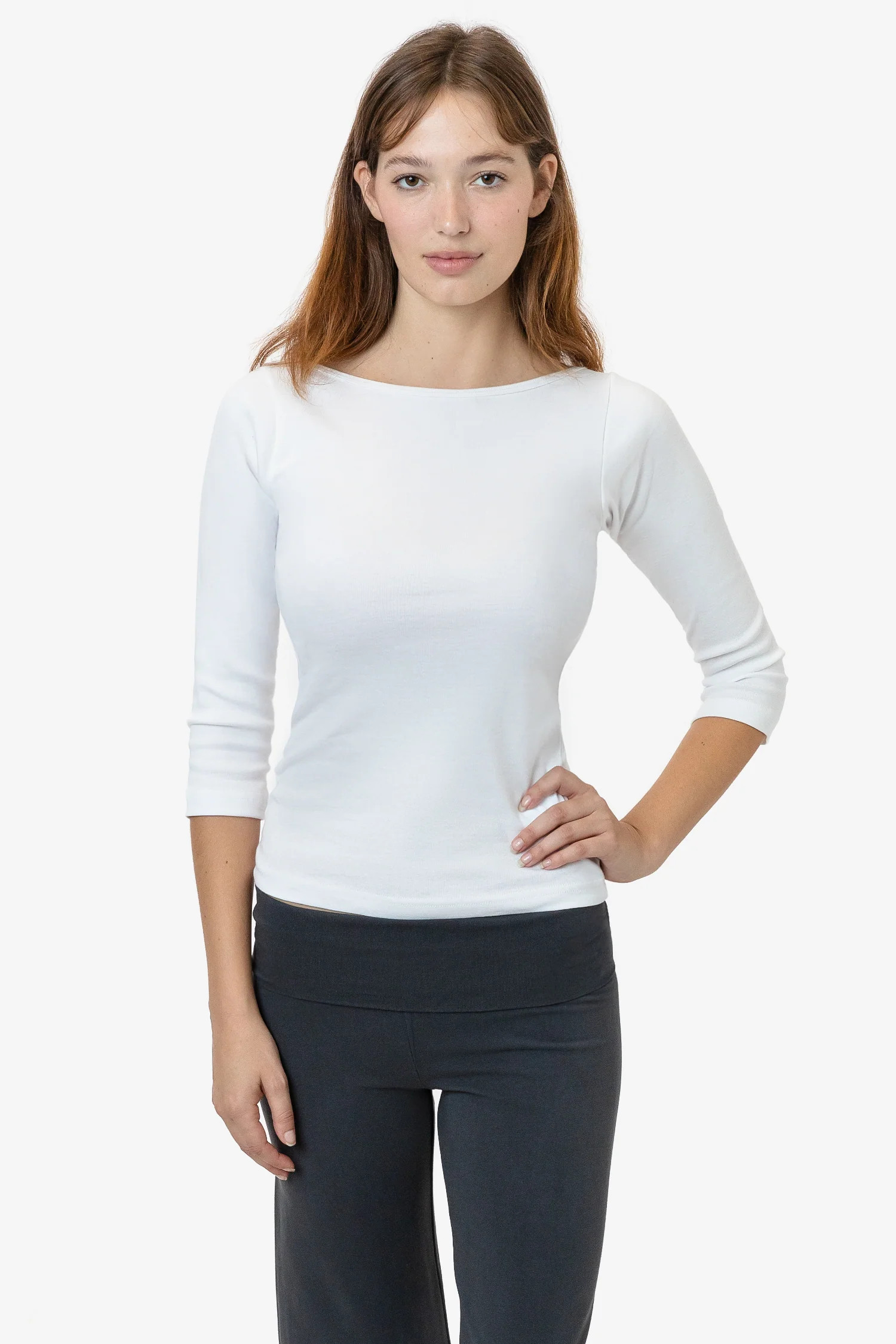 43044 - Baby Rib 3/4 Sleeve Boatneck Top | Los Angeles Apparel