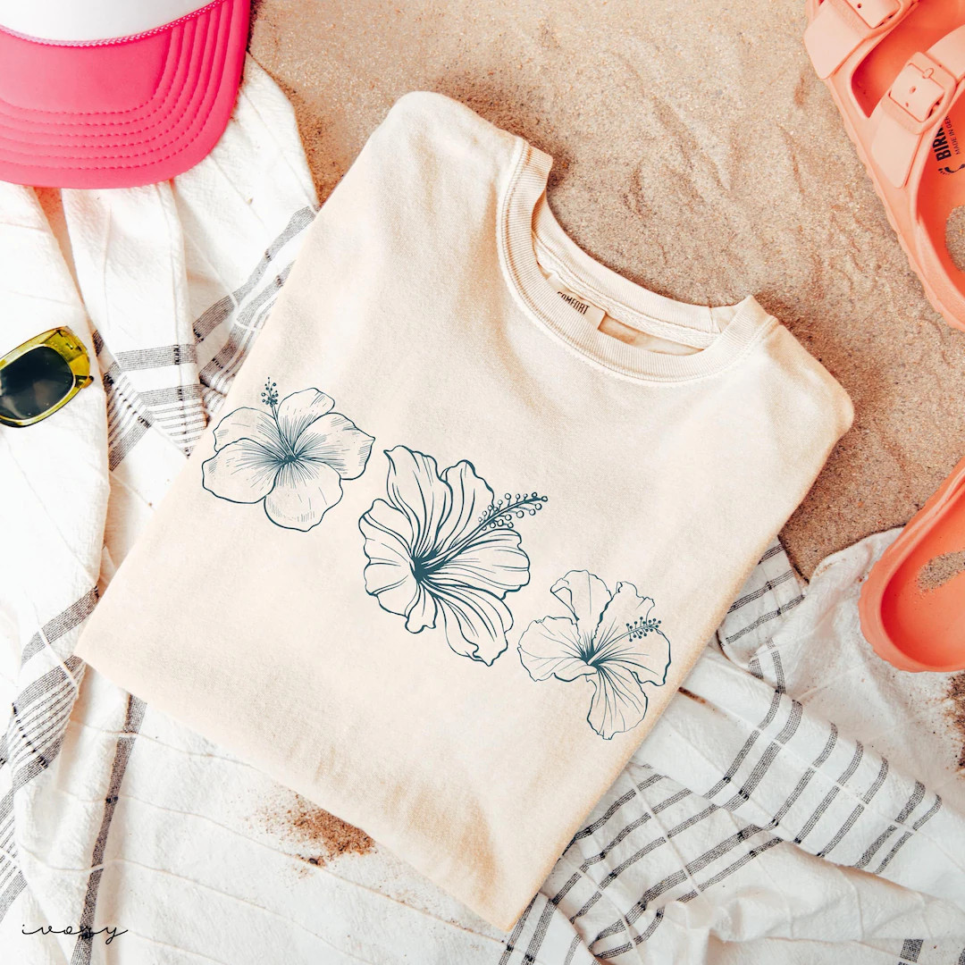 Comfort Colors® Hibiscus Flower Shirt, Tropical Floral Shirt, Hawaii Vacation Beach Tee, Summer ... | Etsy (US)