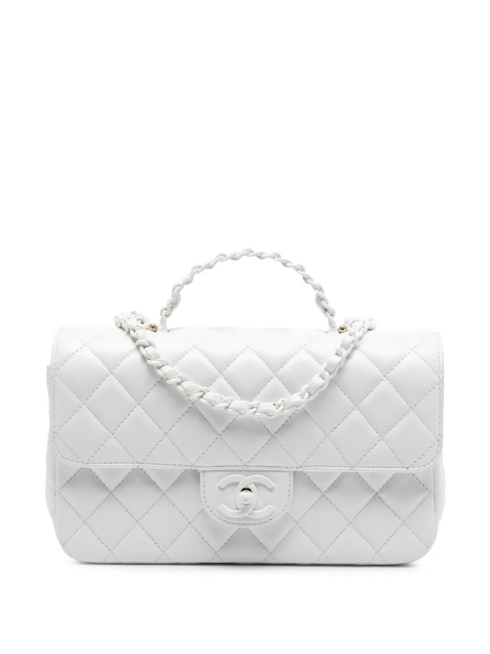 CHANEL Pre-Owned 2021-2025 Mini Quilted Lambskin Coco Top Handle Bag satchel - White | Farfetch Global