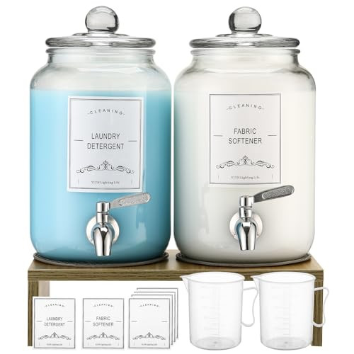 2-Pack Glass Laundry Detergent Dispenser with Stand, 106oz Leak-Proof Glass Fabric Softener Dispenser- Laundry Soap Dispenser-Reusable Container for Kitchen & Bathroom Storage | Amazon (US)