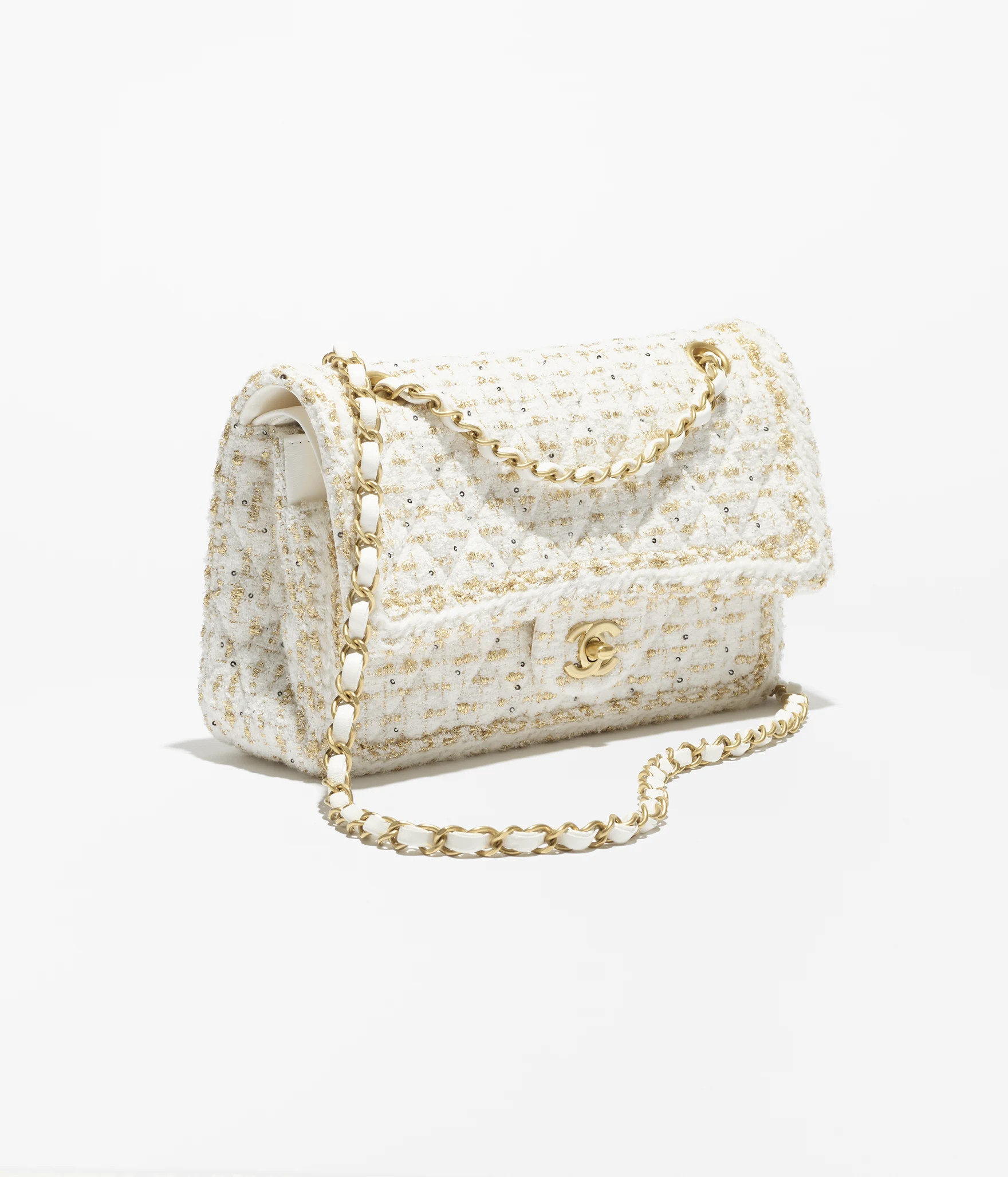 Classic 11.12 handbag, Tweed & gold-tone metal, ecru & gold — Fashion | CHANEL | Chanel, Inc. (US)