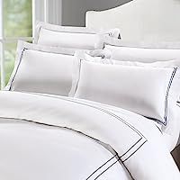 Deep Sleep Home 3pc Duvet Cover Set, 40s Cotton Sateen, Grey Embroidered Lines, 250 Thread Count ... | Amazon (US)