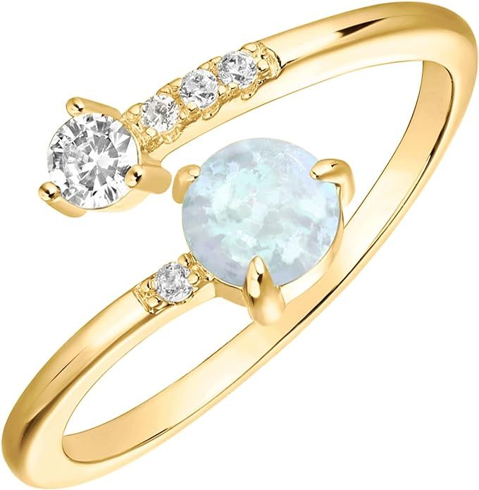 PAVOI 14K Gold Plated Adjustable Created Opal Rings | Stacking Rings | Gold Rings for Women | Amazon (US)