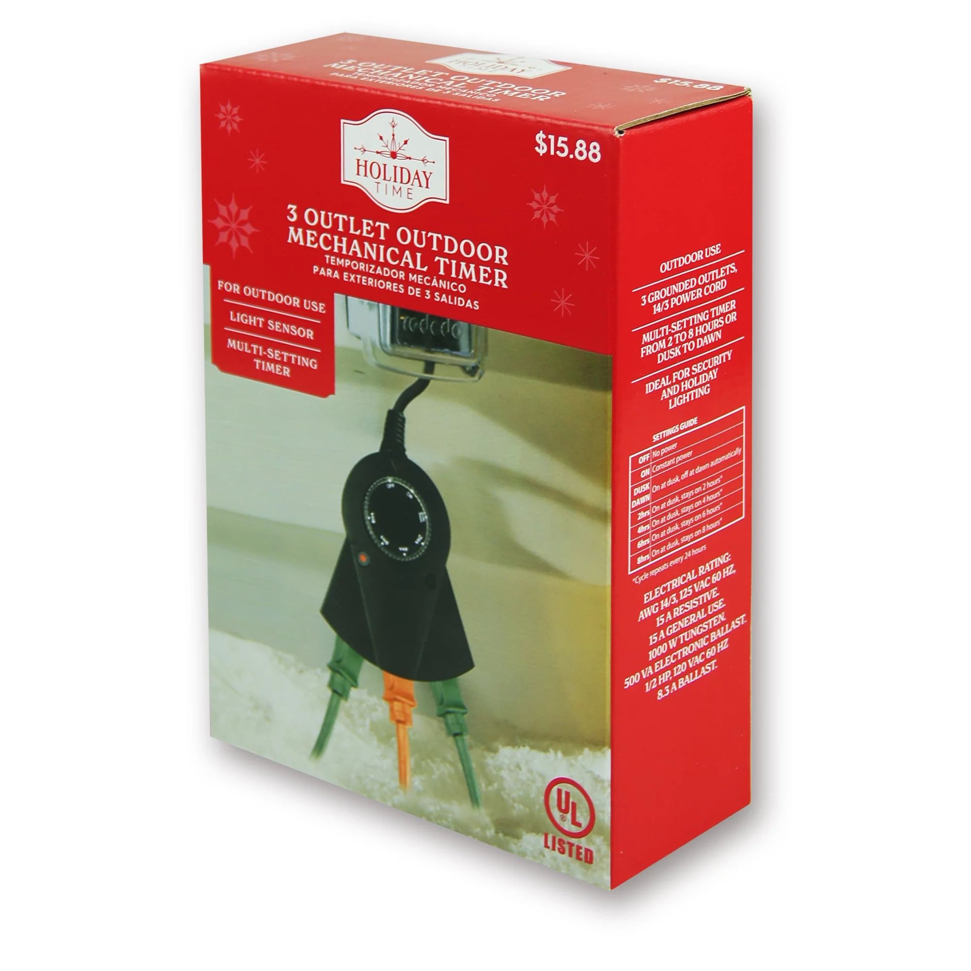 Outdoor Christmas Light 3-Outlet Mechanical Timer, Black, by Holiday Time | Walmart (US)
