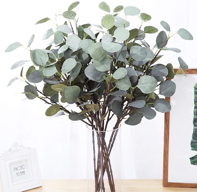 HEBE 6 Pcs 25.6" Tall Artificial Eucalyptus Plants Stems Silk Silver Dollar Eucalyptus Leaf Spray... | Amazon (US)