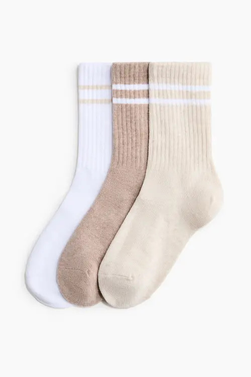 H&M 3-pack Sports Socks in White/beige at Nordstrom, Size 5 | Nordstrom