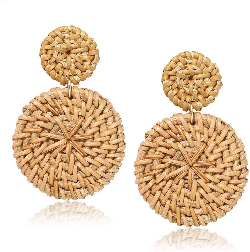 GBLW Rattan Straw Dangle Earrings Boho Wicker Woven Handmade Earrings Lightweight Geometric Drop Stu | Amazon (US)