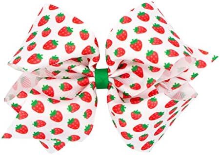 Wee Ones Girls King Cute Fruit Print Grosgrain Bow, Strawberry | Amazon (US)