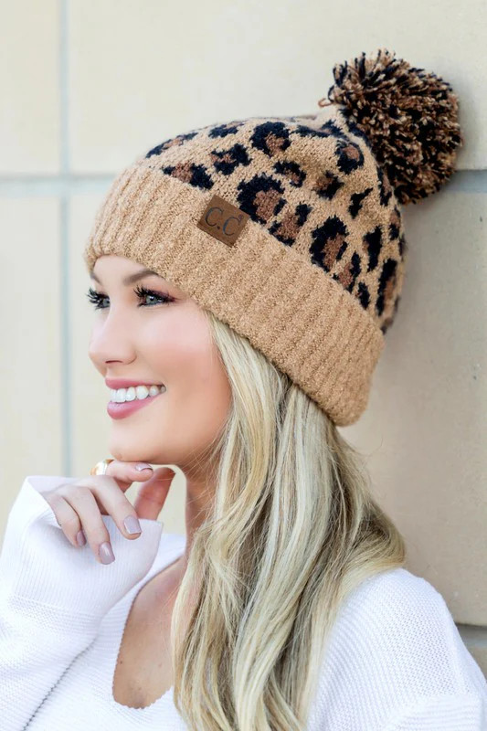 CC Leopard Pom Beanie Latte / OneSize | Casual Chic Boutique