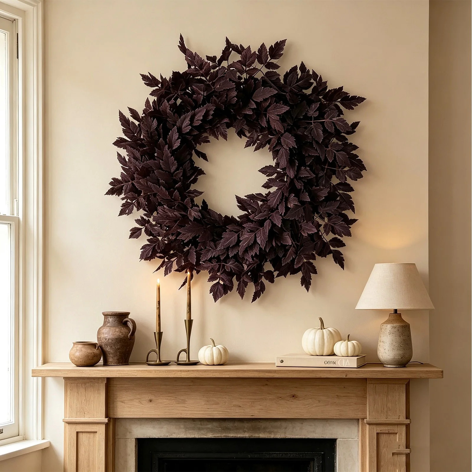Dark Purple Artificial Cimicifuga Leaf Wreath, Gothic Fall Front Door Wreath, Halloween Dark Foliage Wreath, for Porch Wall Decor | Walmart (US)