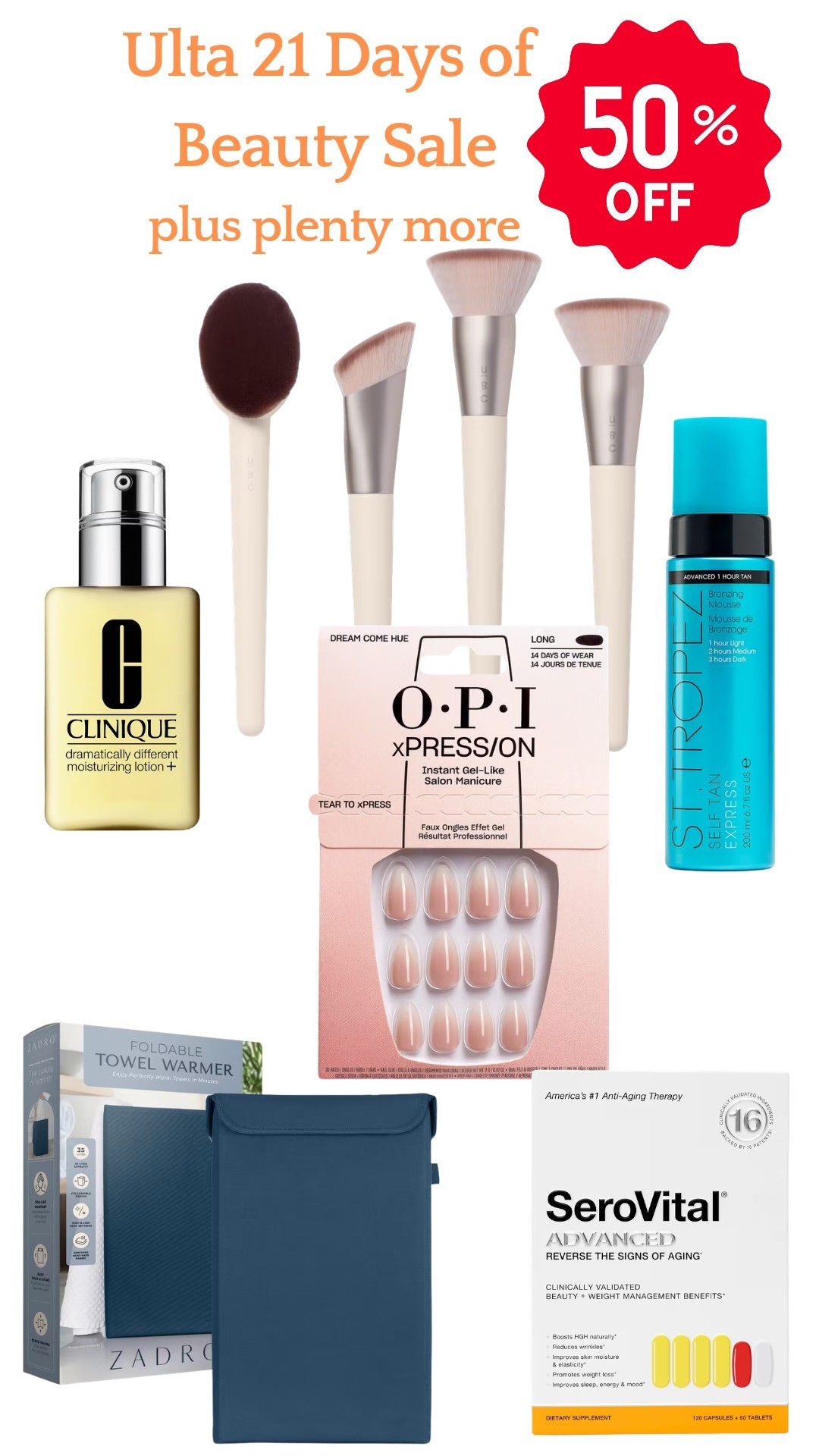 Ulra 21 days of beauty. 50% off so many best sellers.Self tanning, vacation vibes, beach, pool, spring break, lotion, moisturizer, make up brushes, skin care, lip gloss, lip liner, highlighters, beauty finds, deals, sales, sale alert, press on nails, towel warmer, bathroom gadgets, hair care, anti aging, tightening skin, 

#LTKmorningroutine #LTKBeauty #LTKSaleAlert