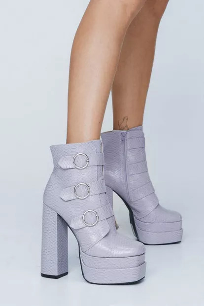 Snake Embossed Side Buckle Platform Boots | Nasty Gal (US)