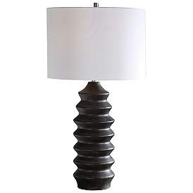Uttermost Mendocino Rustic Black Carved Wood Table Lamp | Lamps Plus