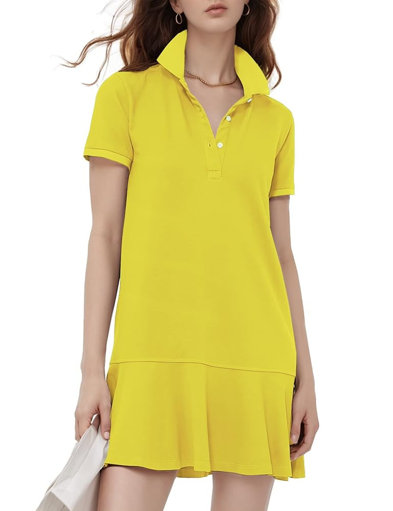 Flygo Womens Polo Dress Collared Short Sleeve Ruffle Golf Tennis T Shirt Sports Workout Mini Summ... | Amazon (US)
