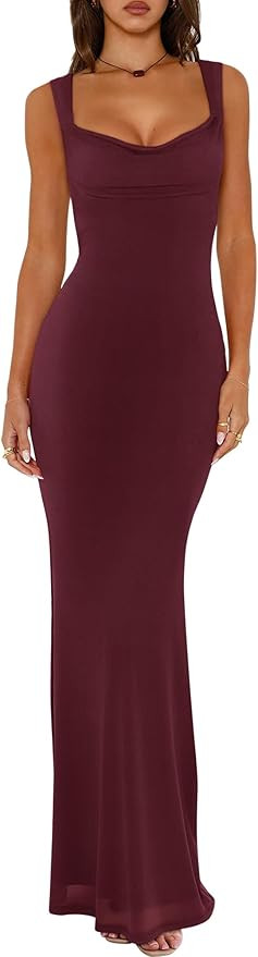 REORIA Women's Summer Cowl Neck Mesh Sleeveless Tank Dress Sexy Double Lined Bodycon Maxi Long Dr... | Amazon (US)