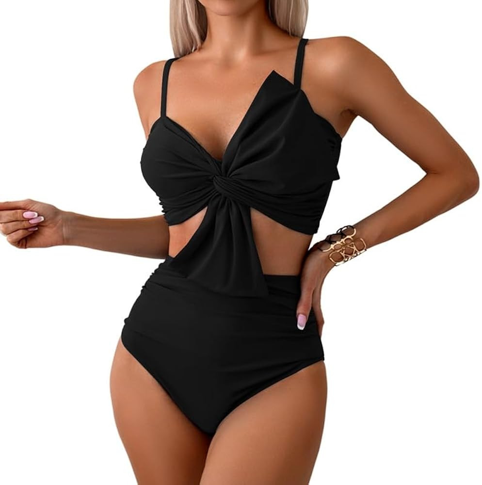 Womens Bikini Set High Waisted Swimwear Tie Knot High Rise Two Piece Swimsuits Bathing Suits | Amazon (US)