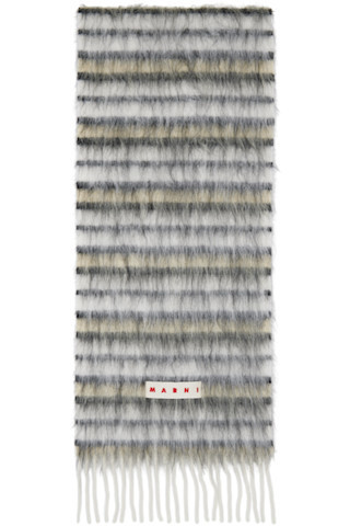 White Striped Wool & Mohair Scarf | SSENSE