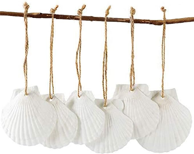 16PCS Natural Sea Shells 2.5"-3.5" Perforation Scallop Shells with Rope,for Christmas Tree Orname... | Amazon (US)