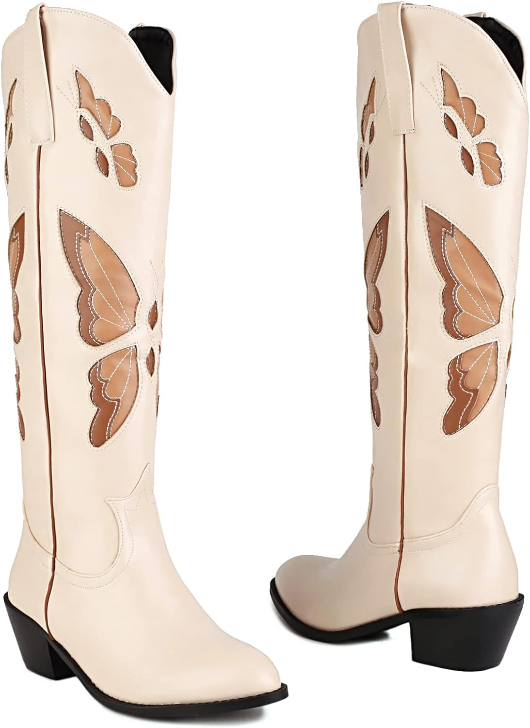 CYNLLIO Womens Cowgirl Boots Vintage Fashion Butterfly Embroidery Western Cowboy Boots Chunky Cor... | Amazon (US)