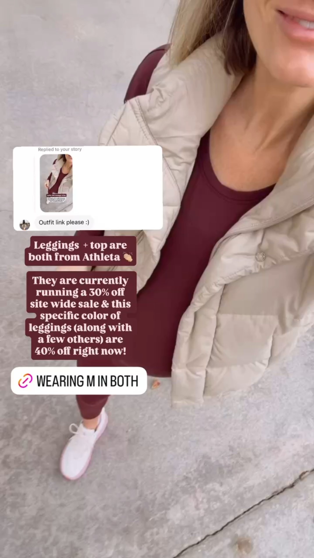 Love this burgundy athleisure look with the cream puffer vest! I had this on today! Athleta is currently running a Black Friday sale too! Wearing size M!

Loverly Grey, Athleta, athleisure, Black Friday sale, cyber week, burgundy leggings, puffer vest 

#LTKCyberWeek #LTKSaleAlert #LTKActive