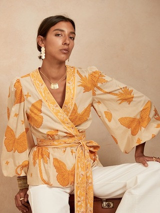 Balloon-Sleeve Wrap Top | Banana Republic (US)